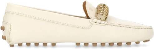 TOD'S Ivoor Leren Loafers met Metalen Details Beige Dames