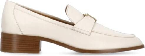 TOD'S Ivoor Platte Leren Loafers Metalen Logo Beige Dames