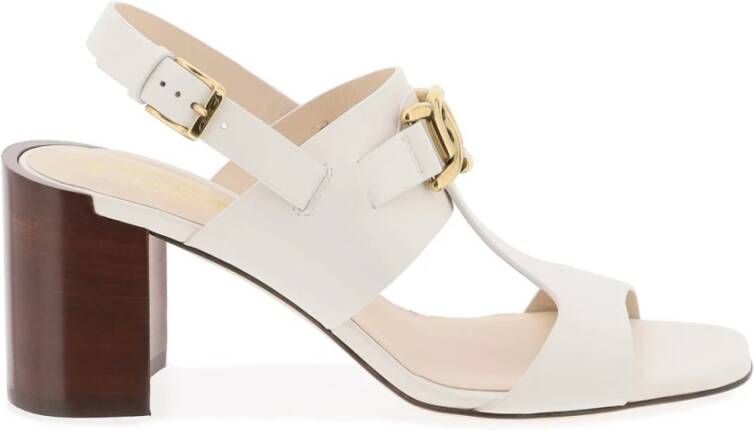 TOD'S Kate Leren Sandalen met Gouden Ketting White Dames