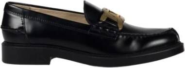 TOD'S Zwarte leren ketting-plaque loafers Black Dames