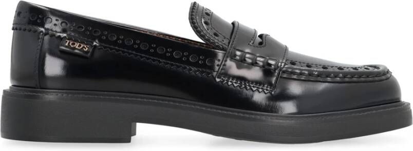 TOD'S Klassieke leren loafers met brogue detail Black Dames