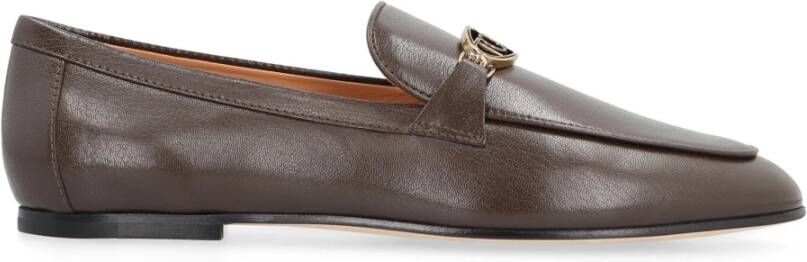 TOD'S Bruin Leren Platte Schoenen Amandel Teen Brown Dames