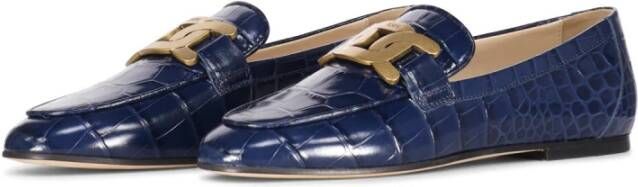 TOD'S Krokodil Ballerina Loafers met Metalen Gesp Blue Dames