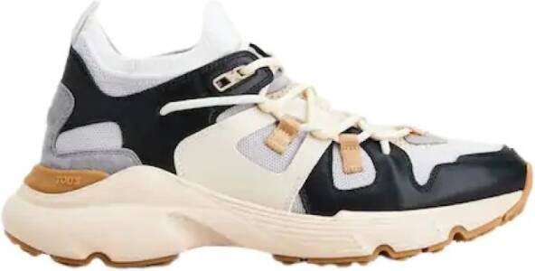 TOD'S Leren en Technische Stof Sneaker Beige Zwart Grijs Multicolor Dames