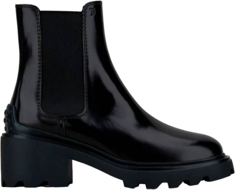 TOD'S Leren enkellaars met elastische inzetstukken en rubberen zool Black Dames