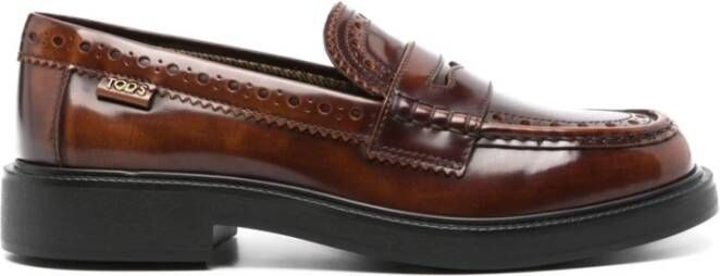 TOD'S Leren Kalfsleren Gevangen Stijl Schoenen Brown Dames