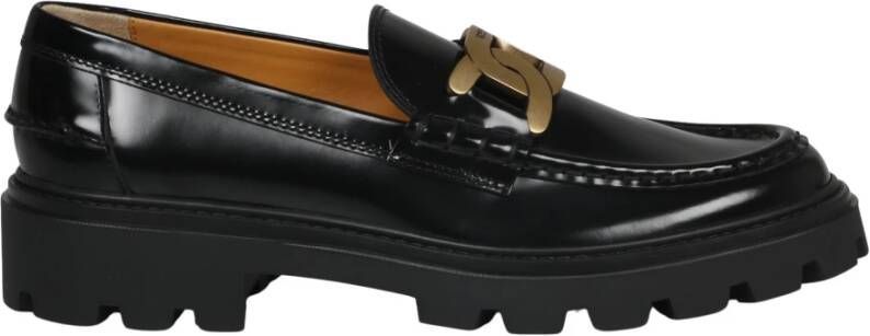 TOD'S Leren Loafers met Metalen Ketting Accessoire Black Dames