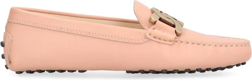 TOD'S Elegante leren loafers met metalen kettingdetail Pink Dames