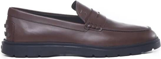 TOD'S Leren Loafers Rubberen Zool Made in Italy Brown Heren