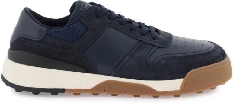 TOD'S Leren sneakers met stoffen inzetstukken Blue Heren