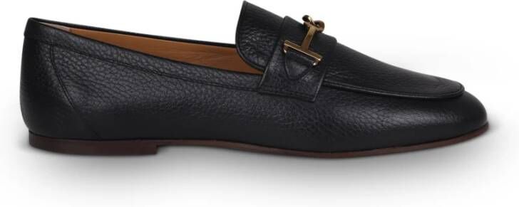 TOD'S Logo-plaque leren loafers Black Dames