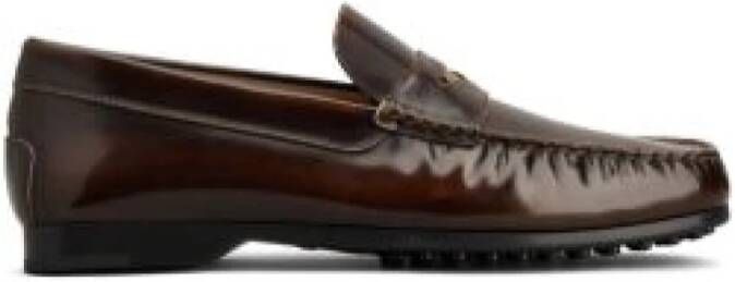 TOD'S Logo Plaque Leren Loafers Brown Heren