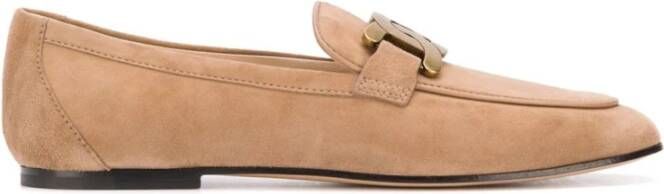 TOD'S Marineblauwe Suède Gesp Loafers Beige Dames