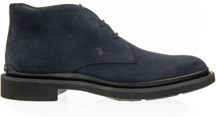 TOD'S Marineblauwe Suède Veterschoenen met Rubberen Zool Blauw Heren