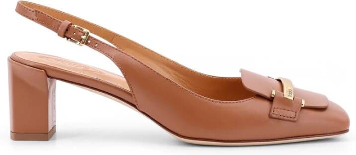 TOD'S Metalen Detail Leren Slingback Hakken Brown Dames