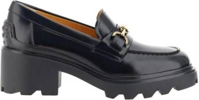 TOD'S Metalen Plaque Kalfleren Loafers met Blokhak Black Dames