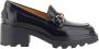 TOD'S Metalen Plaque Kalfleren Loafers met Blokhak Black Dames - Thumbnail 1