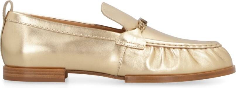 TOD'S Metallic Leren Loafers met Verzamelde Detail Yellow Dames