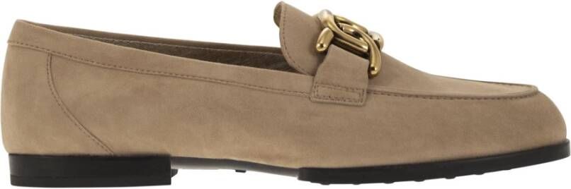 TOD'S Mocassin in nubuck met metalen ketting Beige Dames