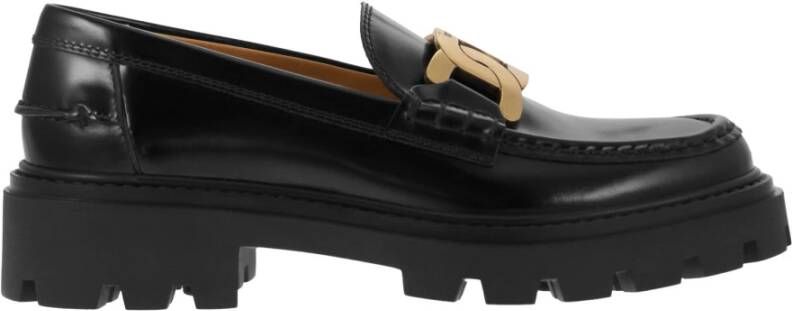 TOD'S Moderne Leren Mocassin met Metalen Ketting Black Dames