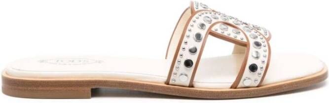 TOD'S Mousse Leren Stud Sandaal White Dames