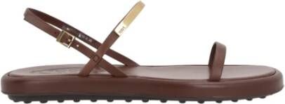 TOD'S Platte Leren Sandalen Brown Dames