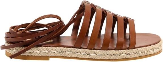 TOD'S Platte Leren Sandalen Bruin Dames