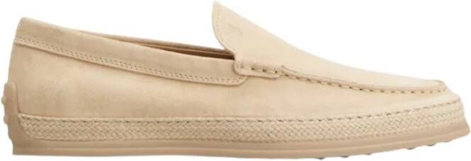 TOD'S Beige Suède Loafer met Logo Detail Beige Heren