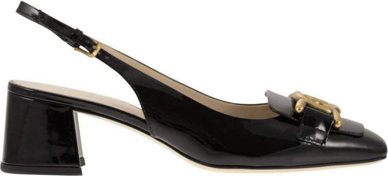 TOD'S Slingback Pomp met Vierkante Neus en Metalen Ketting Black Dames