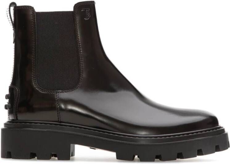 TOD'S Zwarte Leren Laarzen met Elastische Inzetstukken Black Heren