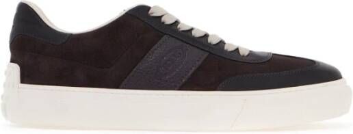 TOD'S Stijlvolle leren sneakers met contrasterende inzetstukken Brown Dames