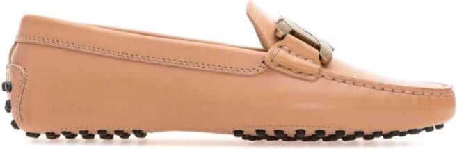 TOD'S Elegante leren loafers met metalen kettingdetail Pink Dames