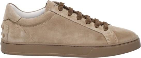 TOD'S Beige Suède Sneakers Logo Print Beige Heren