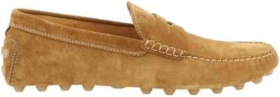 TOD'S Suède Antislip Loafers met Logo Binnenzool Brown Heren