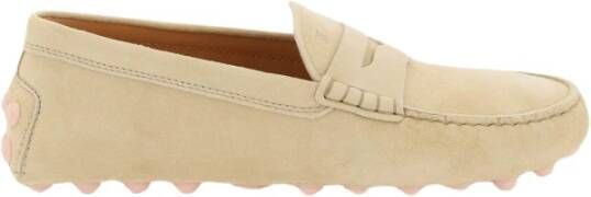 TOD'S Suede Bubble Loafers met reliëf monogramdetail Beige Dames