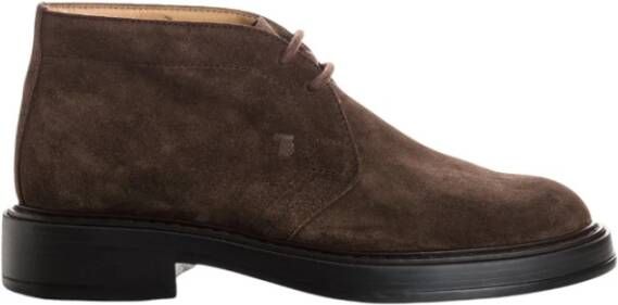 TOD'S Suède Enkellaarzen met Rubberen Zool Brown Heren