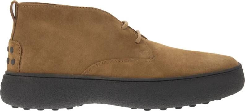 TOD'S Suede Enkellaarzen met Vintage Effect Brown Heren