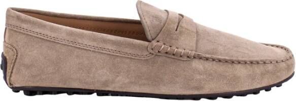 TOD'S Suede Frontal Saddle Loafers Beige Heren