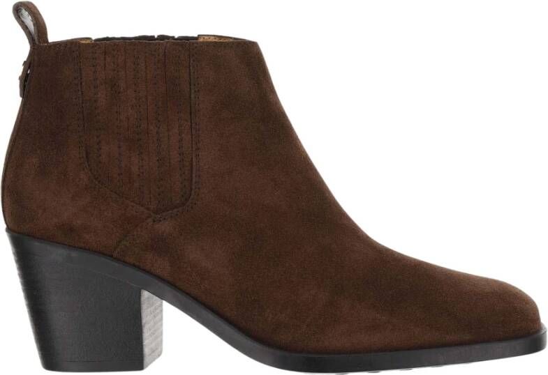 TOD'S Suède Leren Enkellaarzen Amandel Teen Brown Dames