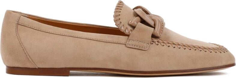 TOD'S Suède Leren Loafers in Cappuccino Beige Dames