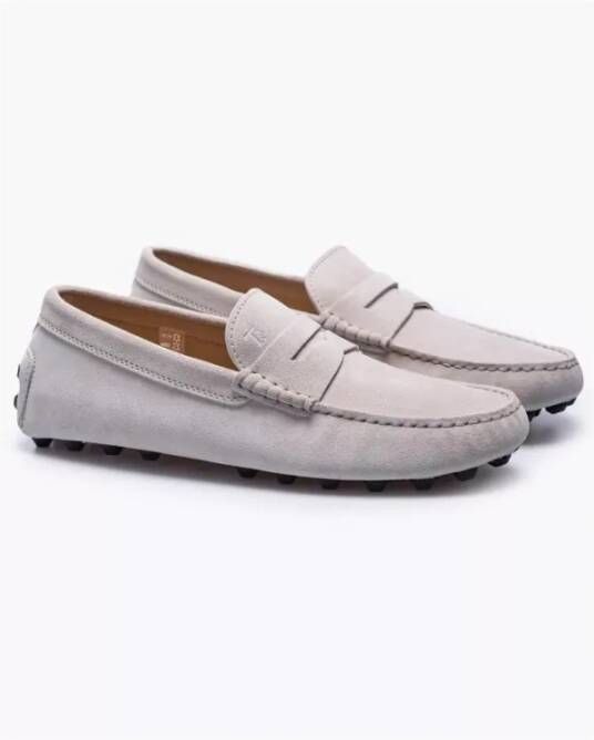 TOD'S Suède Leren Mocins met Gestikte Flap en Plateau Wit Beige Heren