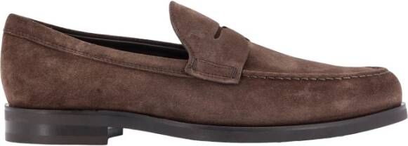 TOD'S Suede Loafer met Gegraveerd Logo Brown Heren