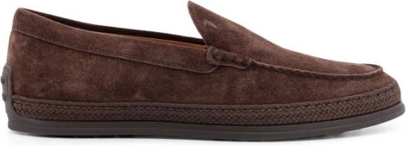 TOD'S Suède Loafer met Gegraveerd Logo Brown Heren