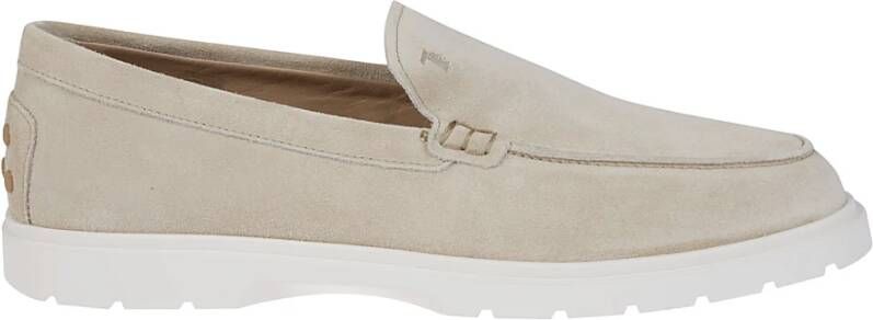 TOD'S Suède Loafer met Iconisch Monogram Beige Heren