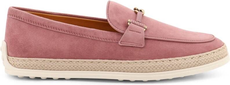 TOD'S Suède Loafer met Metalen Detail Pink Dames