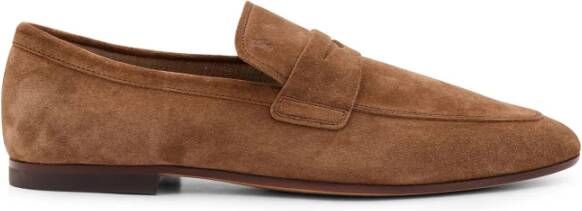 TOD'S Suède Loafer met Rubberen Hak Brown Heren