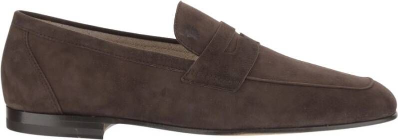 TOD'S Suède Loafers met Logo Brown Heren