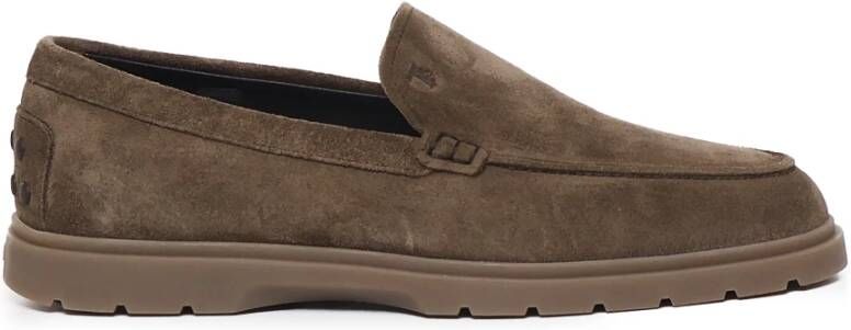 TOD'S Suède Loafers met Rubber Noppen Brown Heren