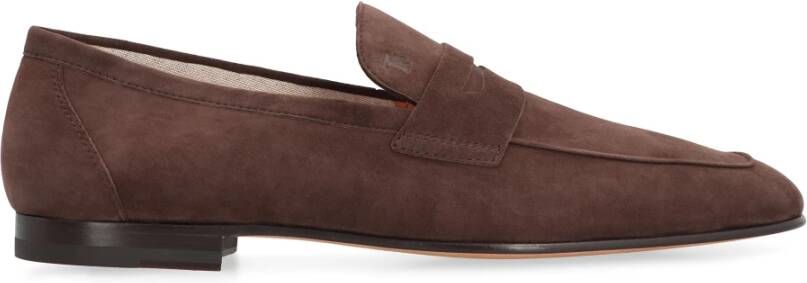 TOD'S Suede Loafers Ronde Neus Goatskin Brown Heren