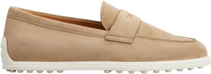 TOD'S Suède Mocassin met Metalen Inzetstuk Beige Dames